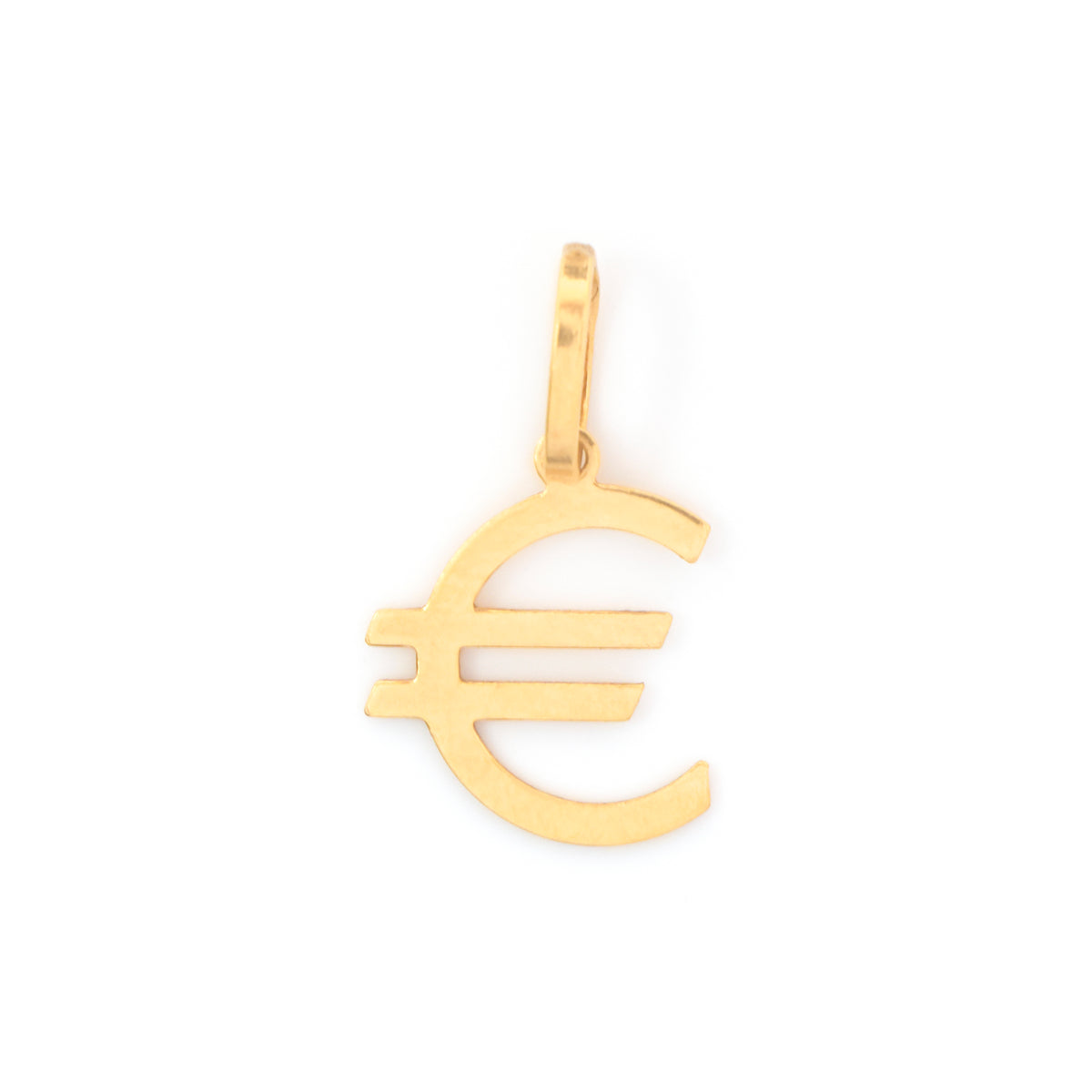 A gold Euro symbol pendant charm on a plain white background.