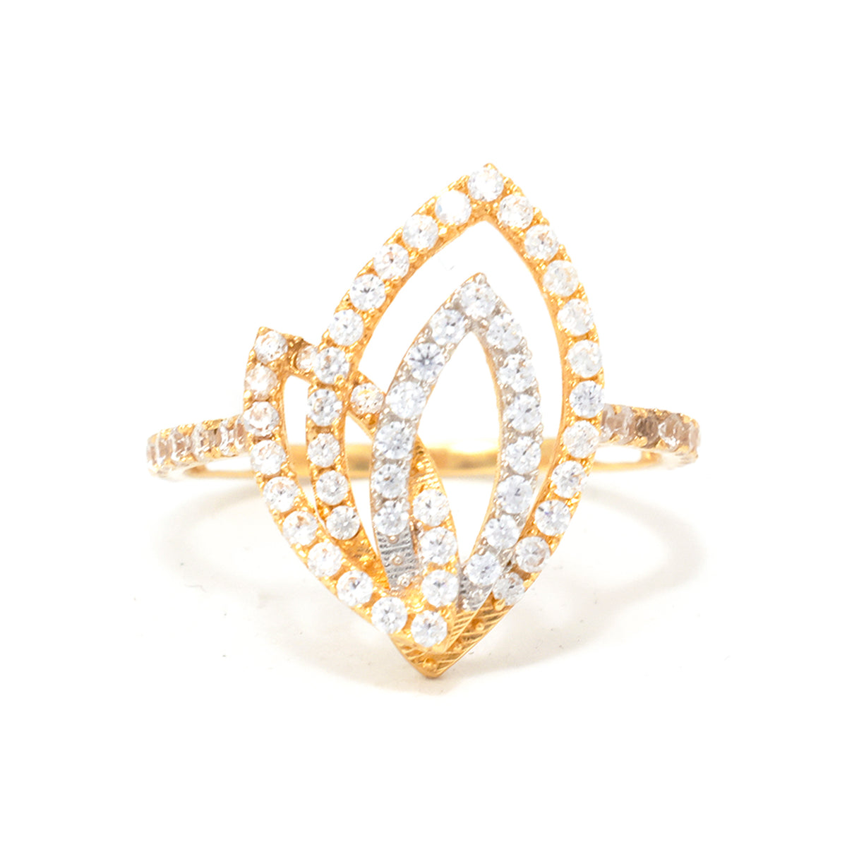Gold and diamond ring on a white background