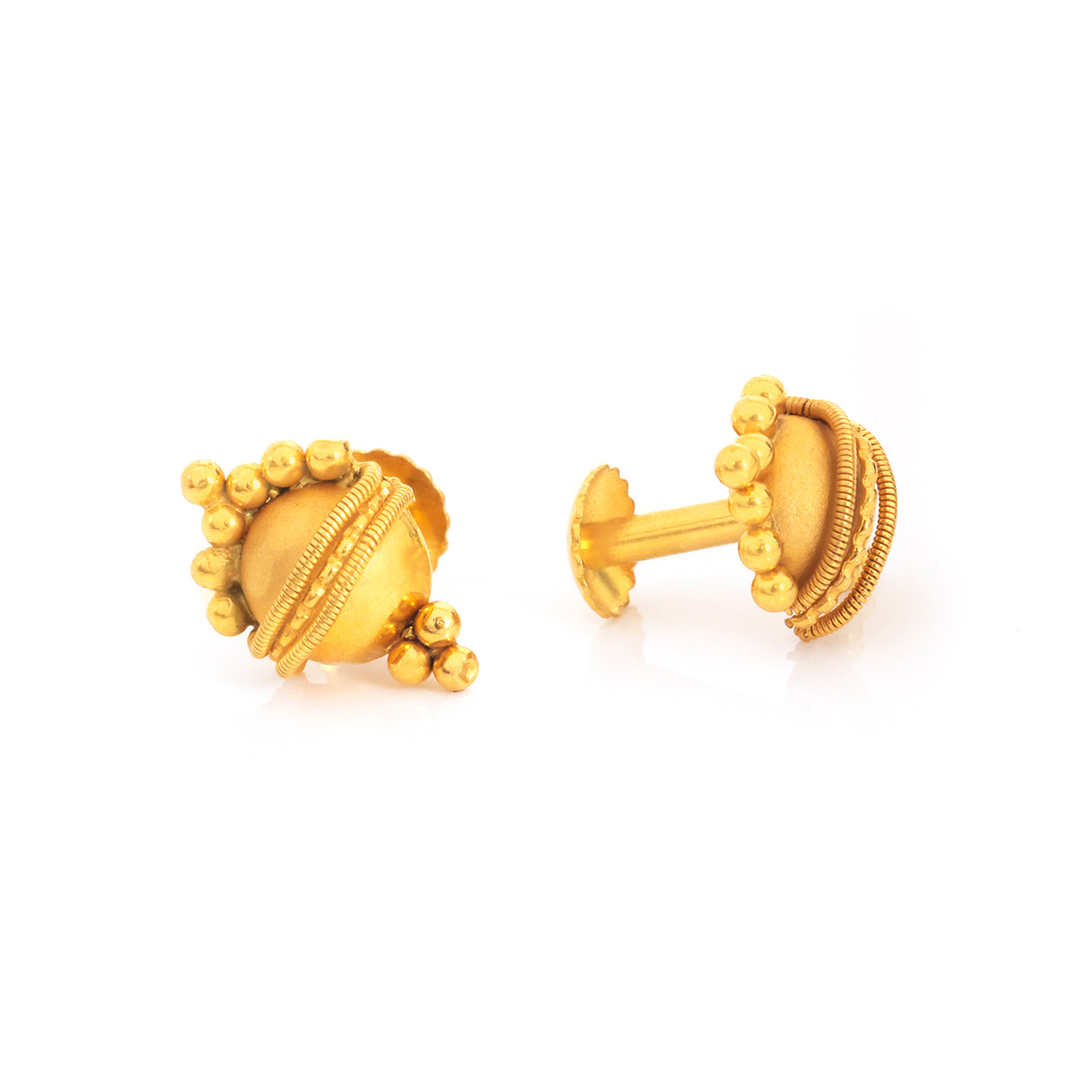 22K Gold Beaded Wire-Wrap Dome Stud Earrings