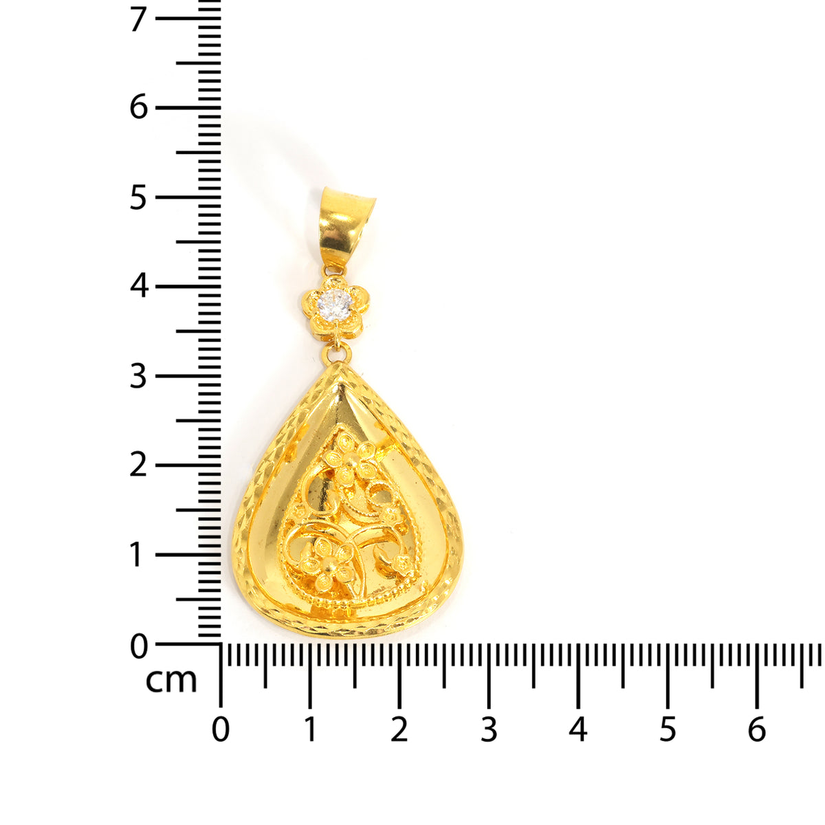 22K Gold Pendant – Refined Elongated Drop – Zero Making Charge - Size Reference