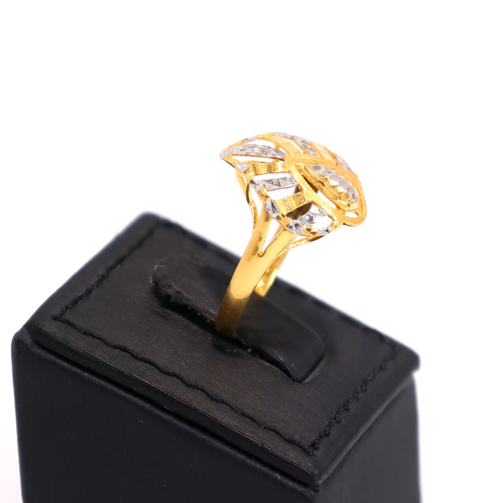 22K Gold Ring – Lattice Teardrop Shield – Zero Making Charge - Side Angle