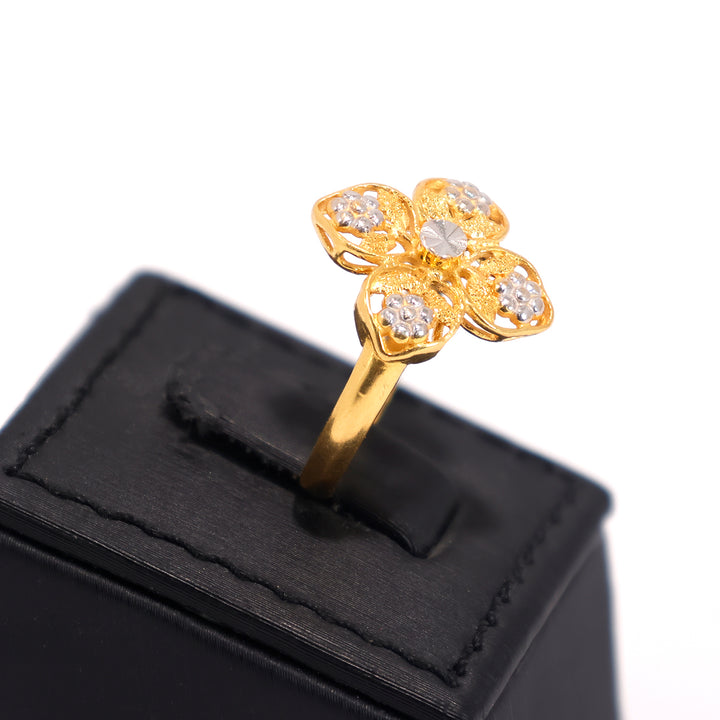 22K Gold Ring – Four-Petal Floral Cluster – Zero Making Charge - Side Angle