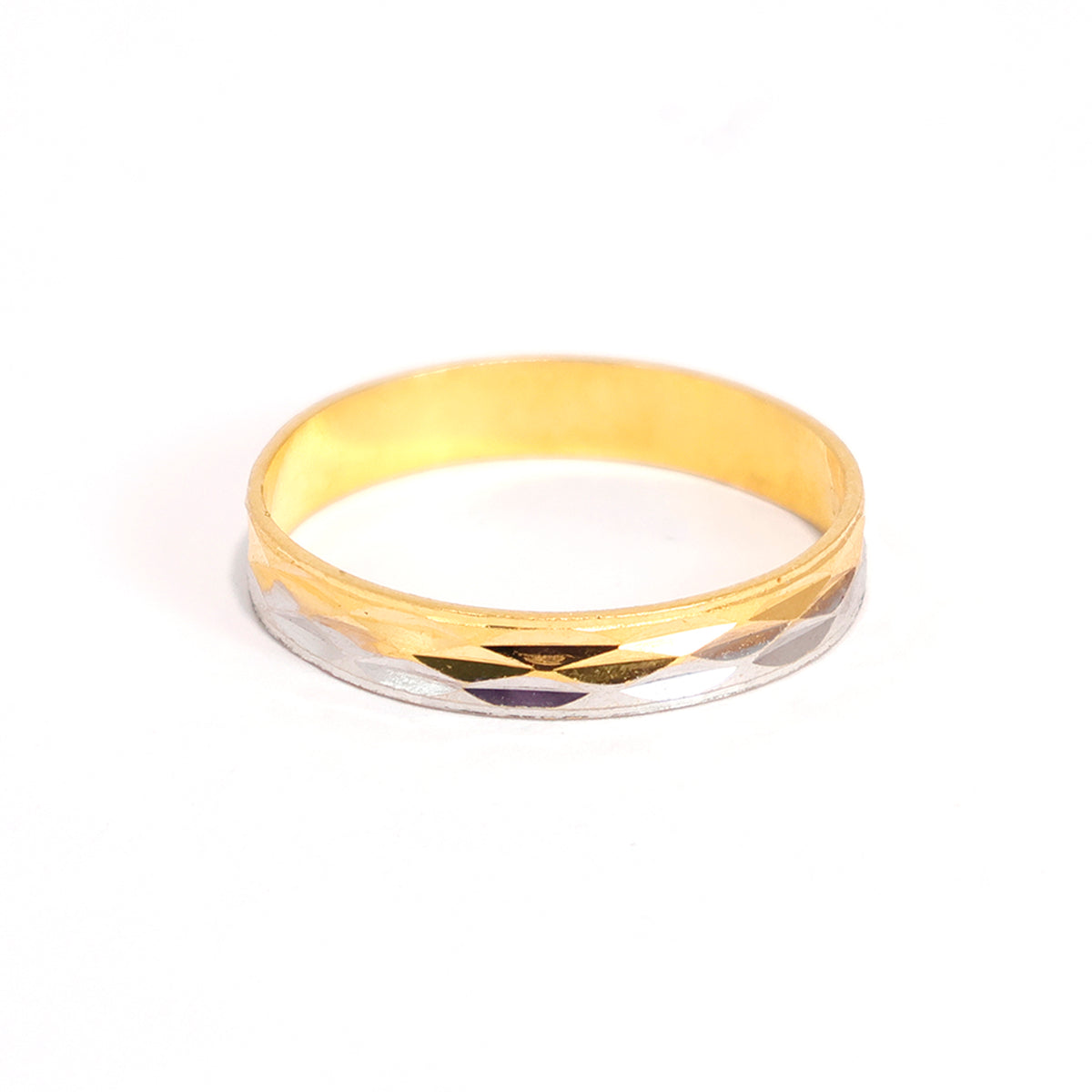 22K Gold Ring – Slim Two-Tone Faceted Band – Zero Making Charge - Main View