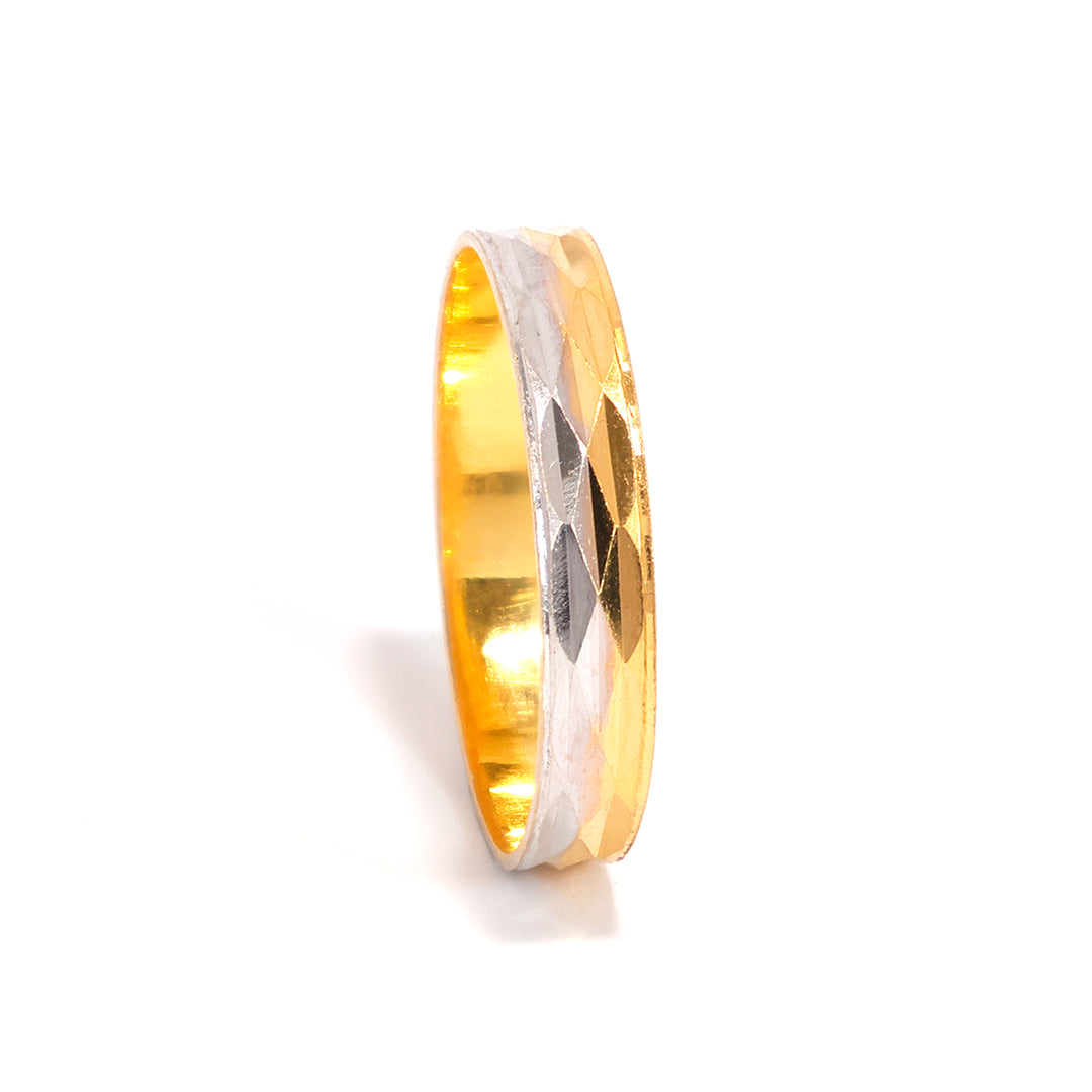 22K Gold Ring – Slim Two-Tone Faceted Band – Zero Making Charge - Side Angle