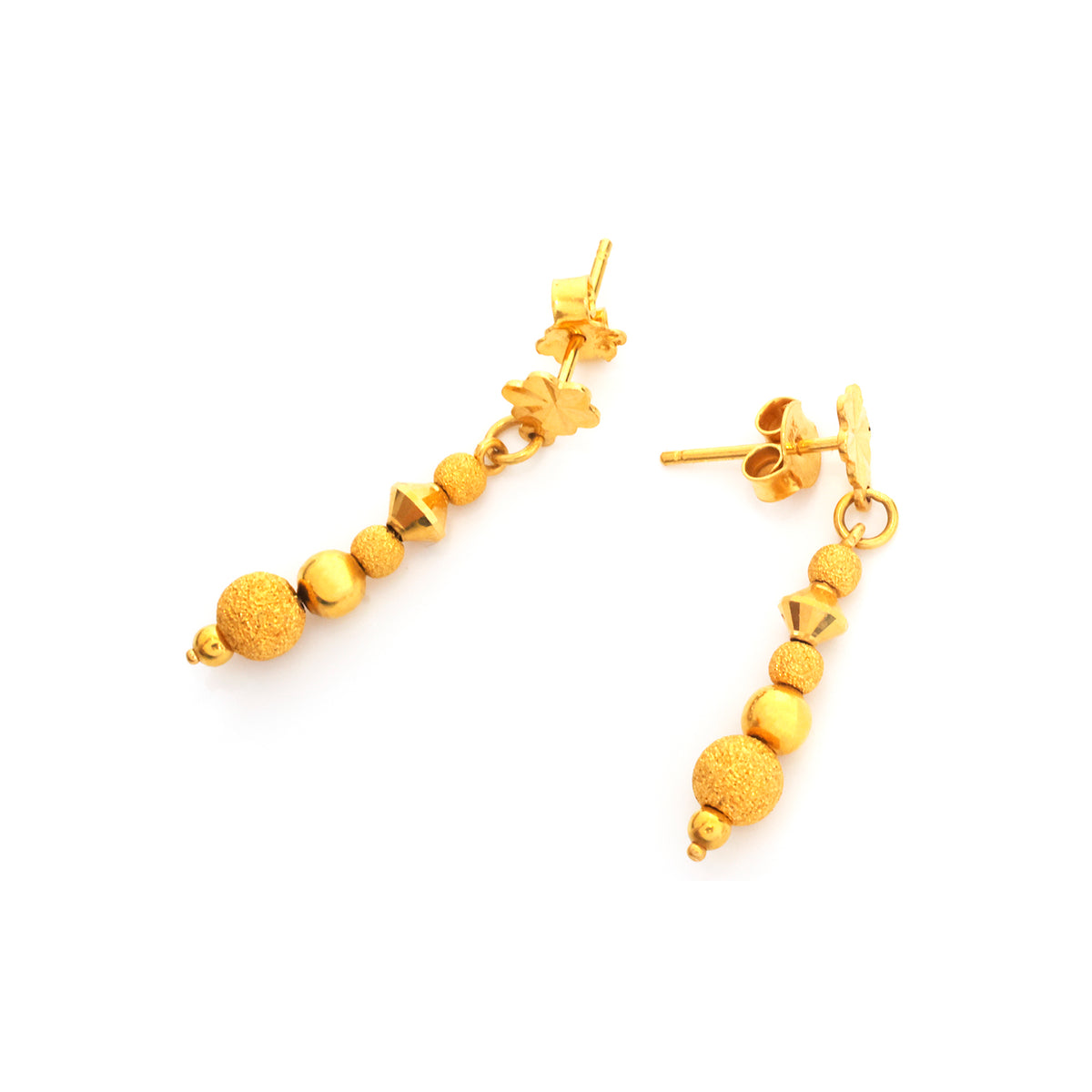 22K Gold Graduated Bead Drop Earrings