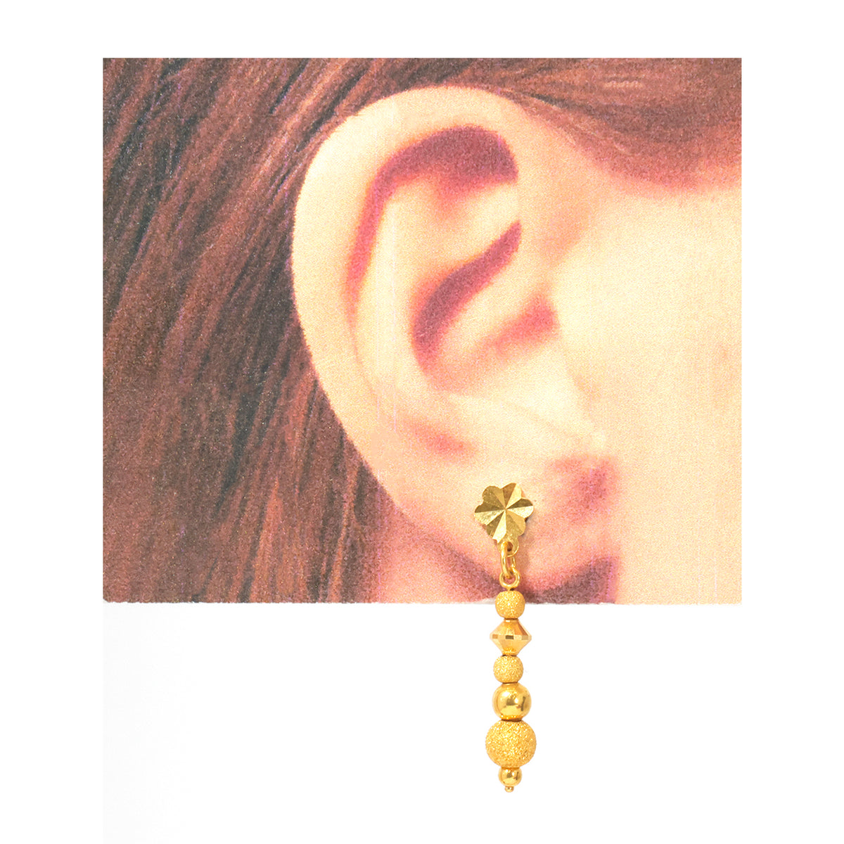 22K Gold Graduated Bead Drop Earrings