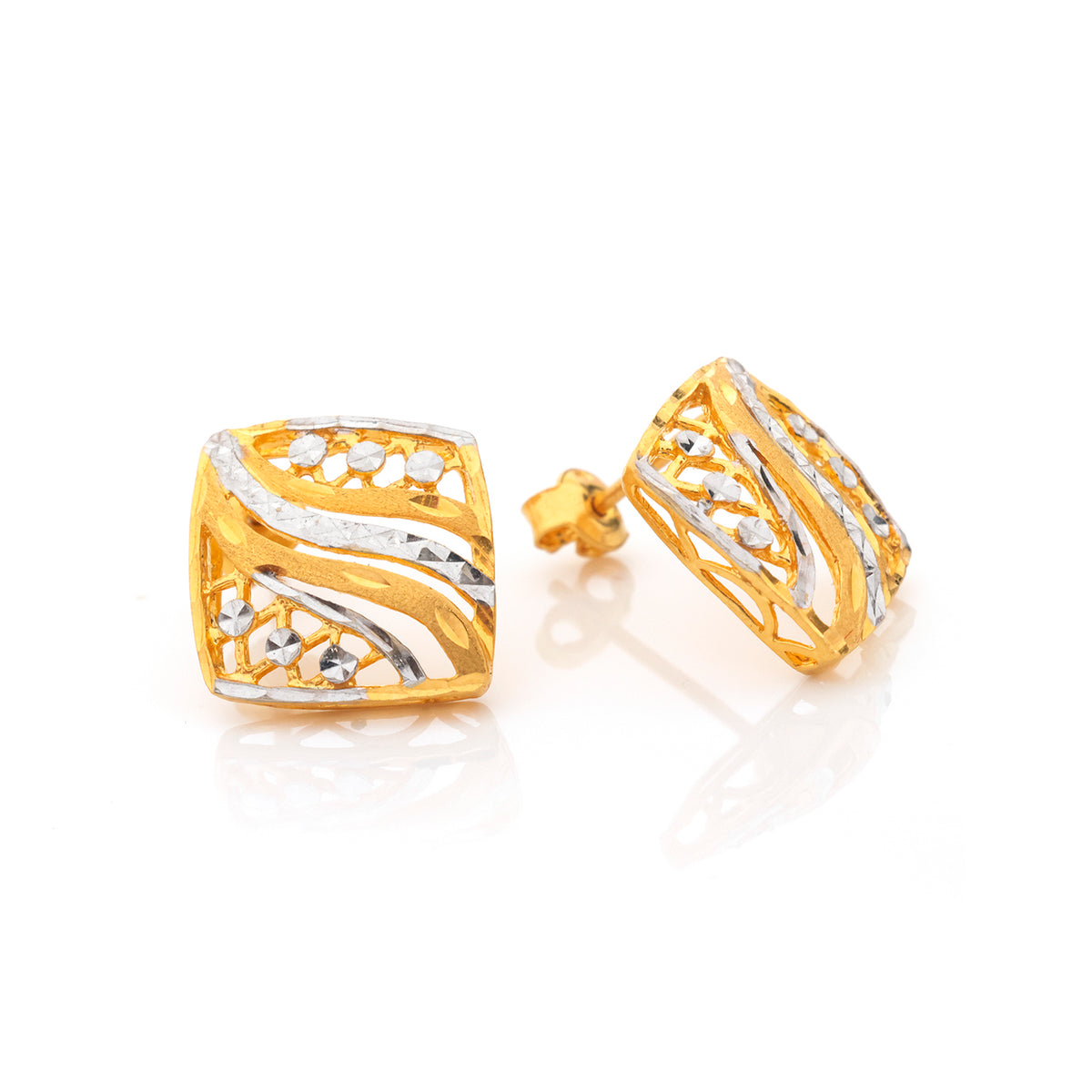 22K Gold Two-Tone Filigree Square Earrings