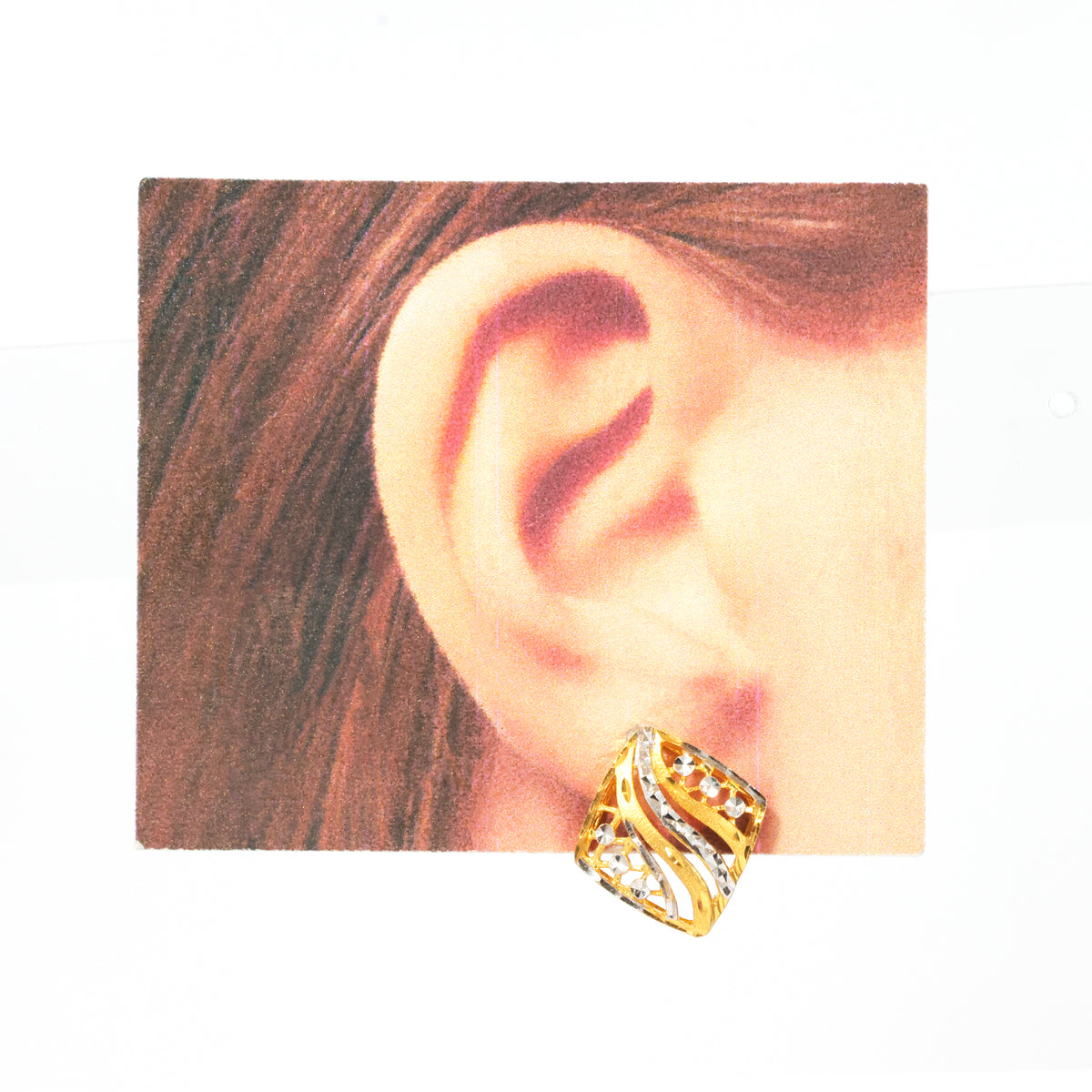 22K Gold Two-Tone Filigree Square Earrings