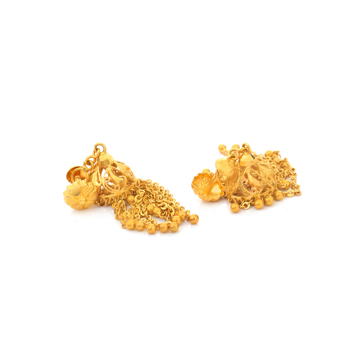 22K Gold Layered Dome Bell Fringe Jhumka Earrings