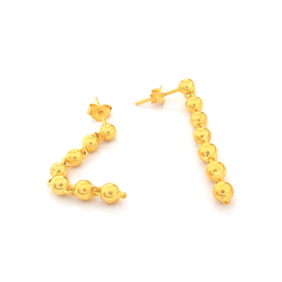 21K Gold Beaded Ball Chain Drop Earrings - Zero making charge