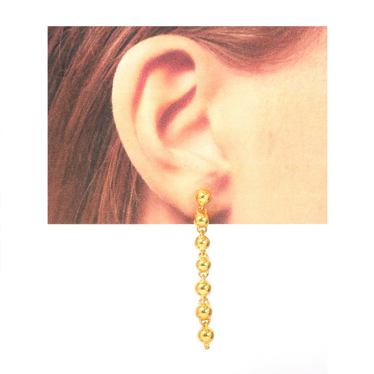 21K Gold Beaded Ball Chain Drop Earrings - Zero making charge