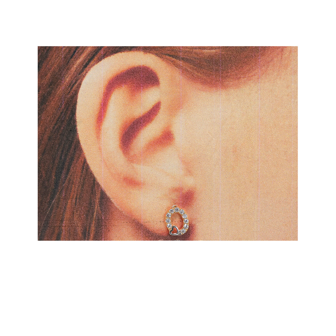 21K Gold CZ Stud Earrings with Heart Accent | Elegant Design - Size Reference