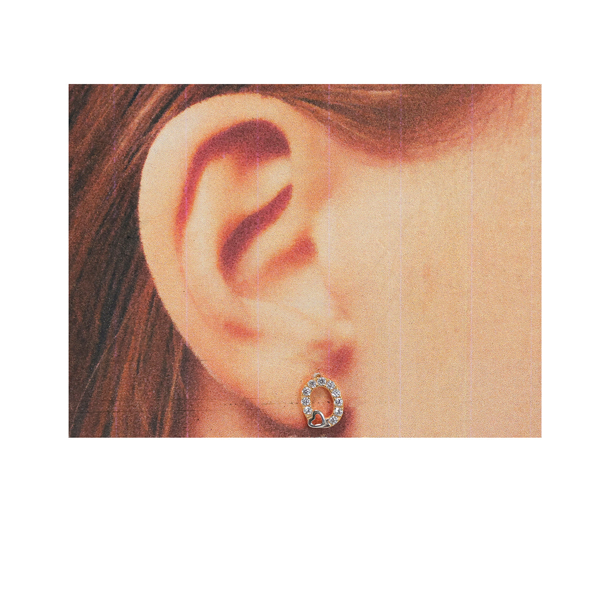 21K Gold CZ Stud Earrings with Heart Accent | Elegant Design - Size Reference