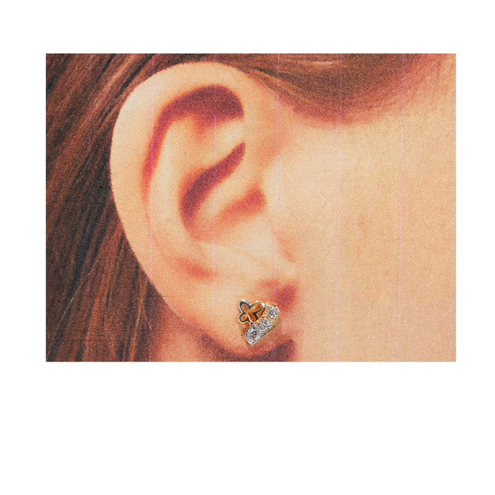 21K ذهب CZ Stud أقراط مع فراشة Motif - Size Reference