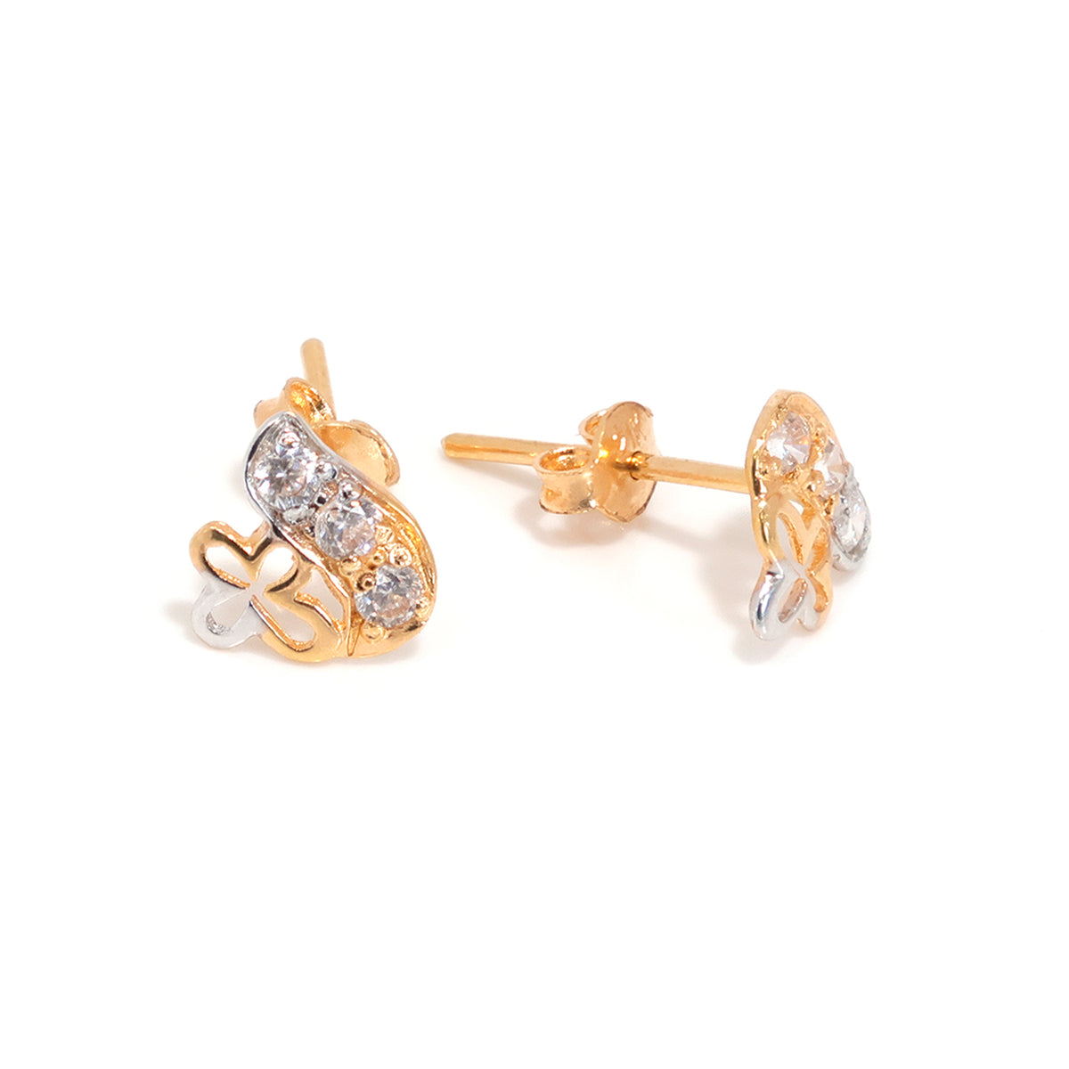 21K Gold CZ Stud Earrings with Butterfly Motif - Main View