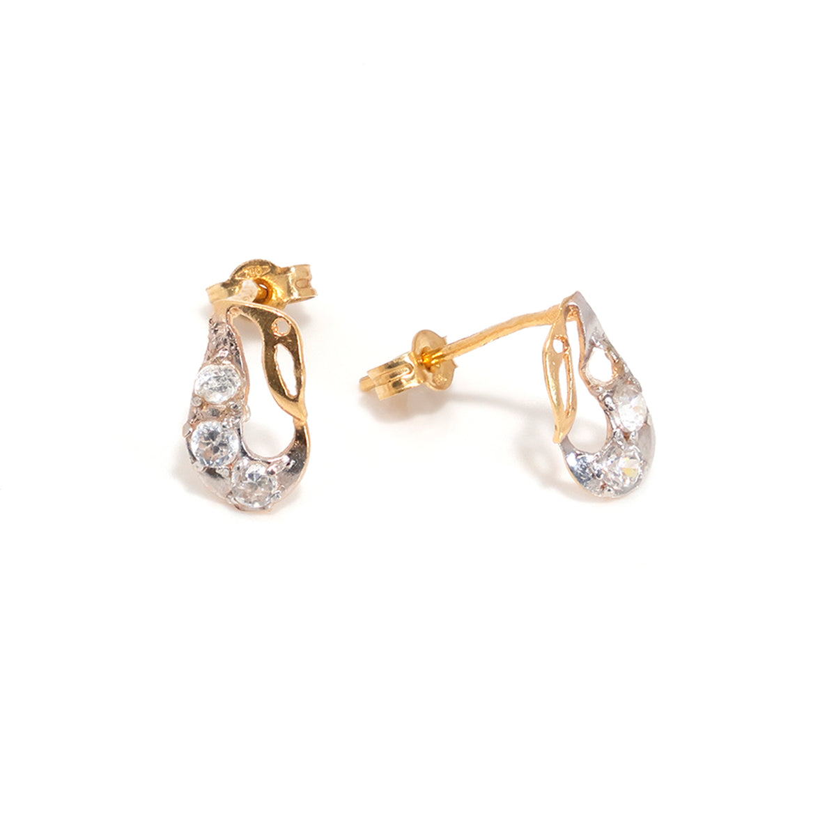 21K ذهب Swirl Stud أقراط مع Sparkling CZ – Main View