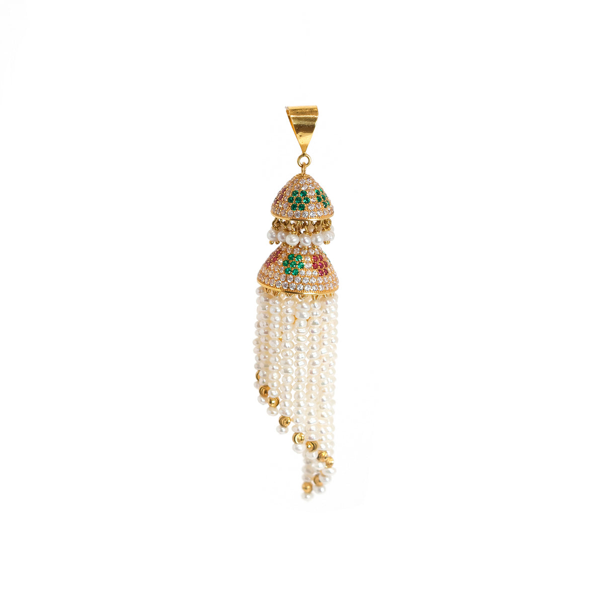 21K Gold Pendants – Pearl Tassel Pendant with Pavé Caps - Main View