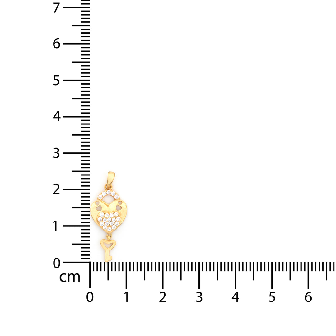 18K Gold Pendant – Stone-Set Heart &amp; Key Charm