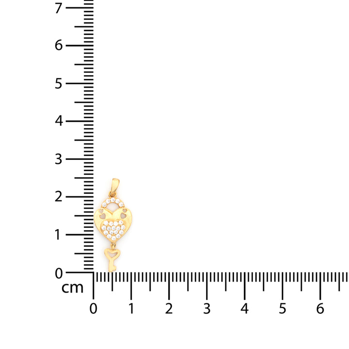 18K Gold Pendant – Stone-Set Heart &amp; Key Charm
