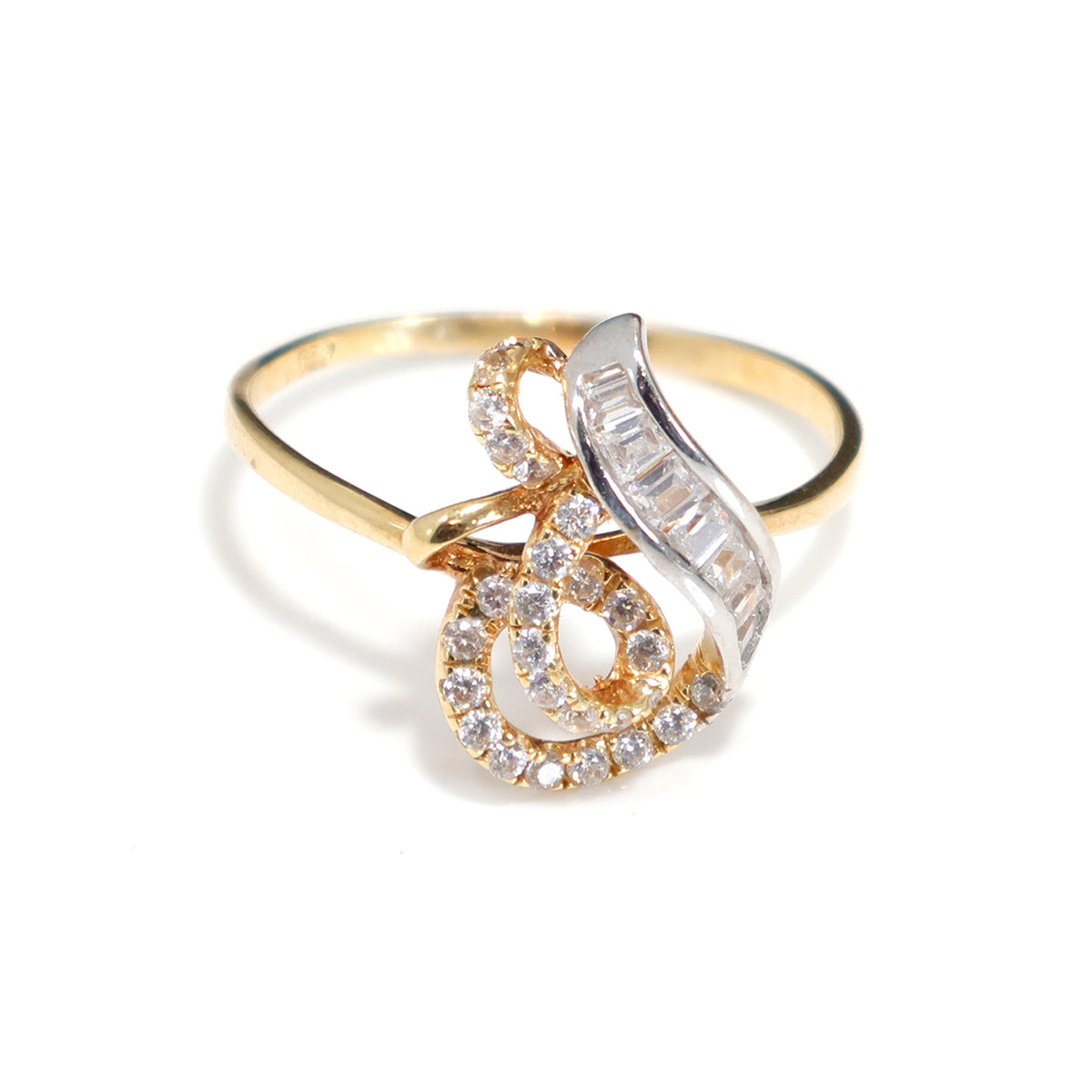 18K Gold Musical Note CZ Ring with Baguette Accent - Main View