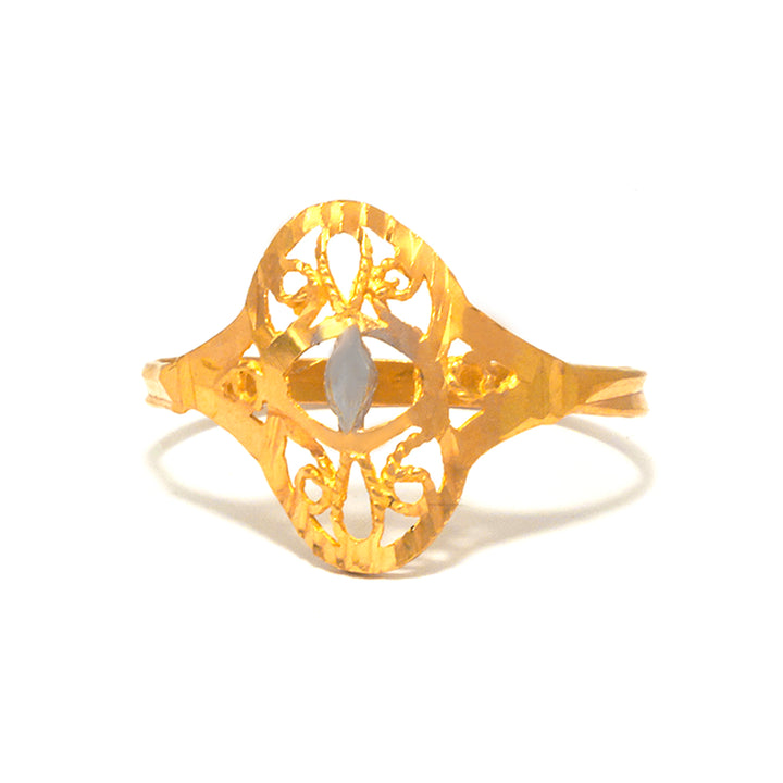 21K Gold Ring – Two-tone filigree with marquise accent – Zero Making Charge