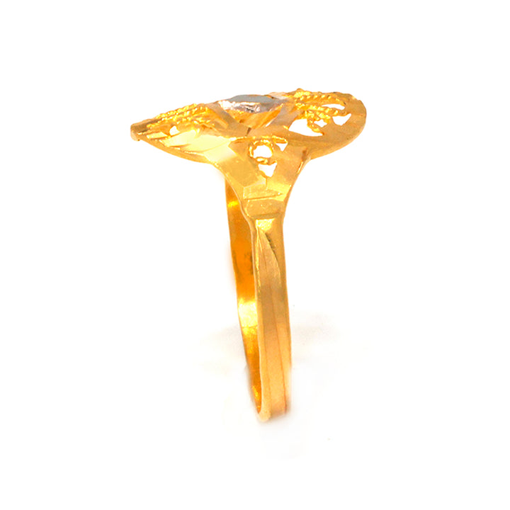 21K Gold Ring – Two-tone filigree with marquise accent – Zero Making Charge