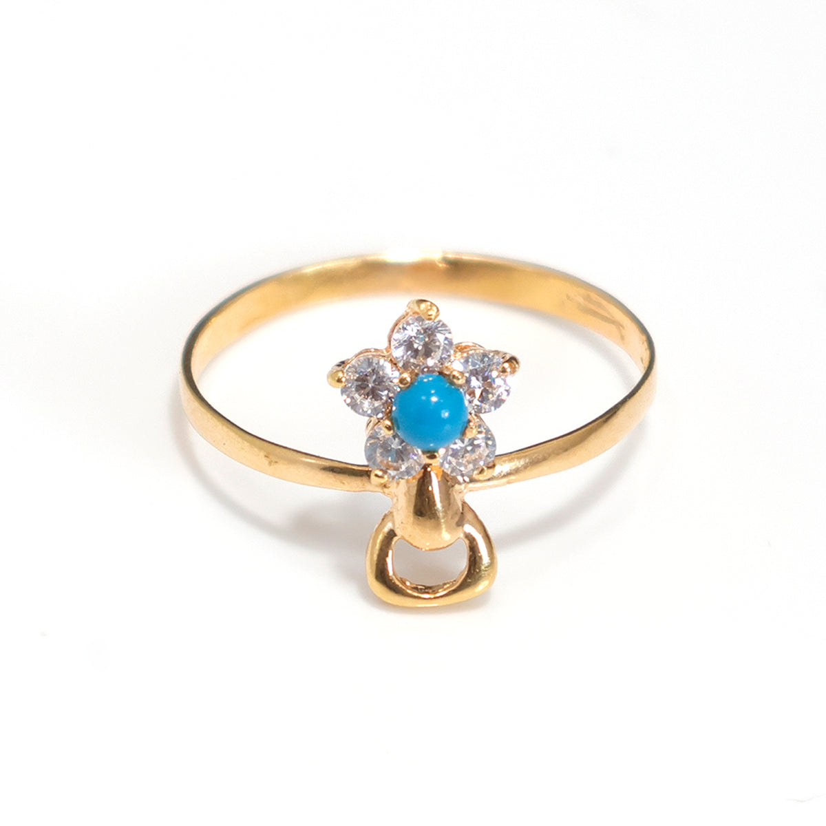 21K Gold Turquoise & CZ Floral Ring with Elegant Design – Main View