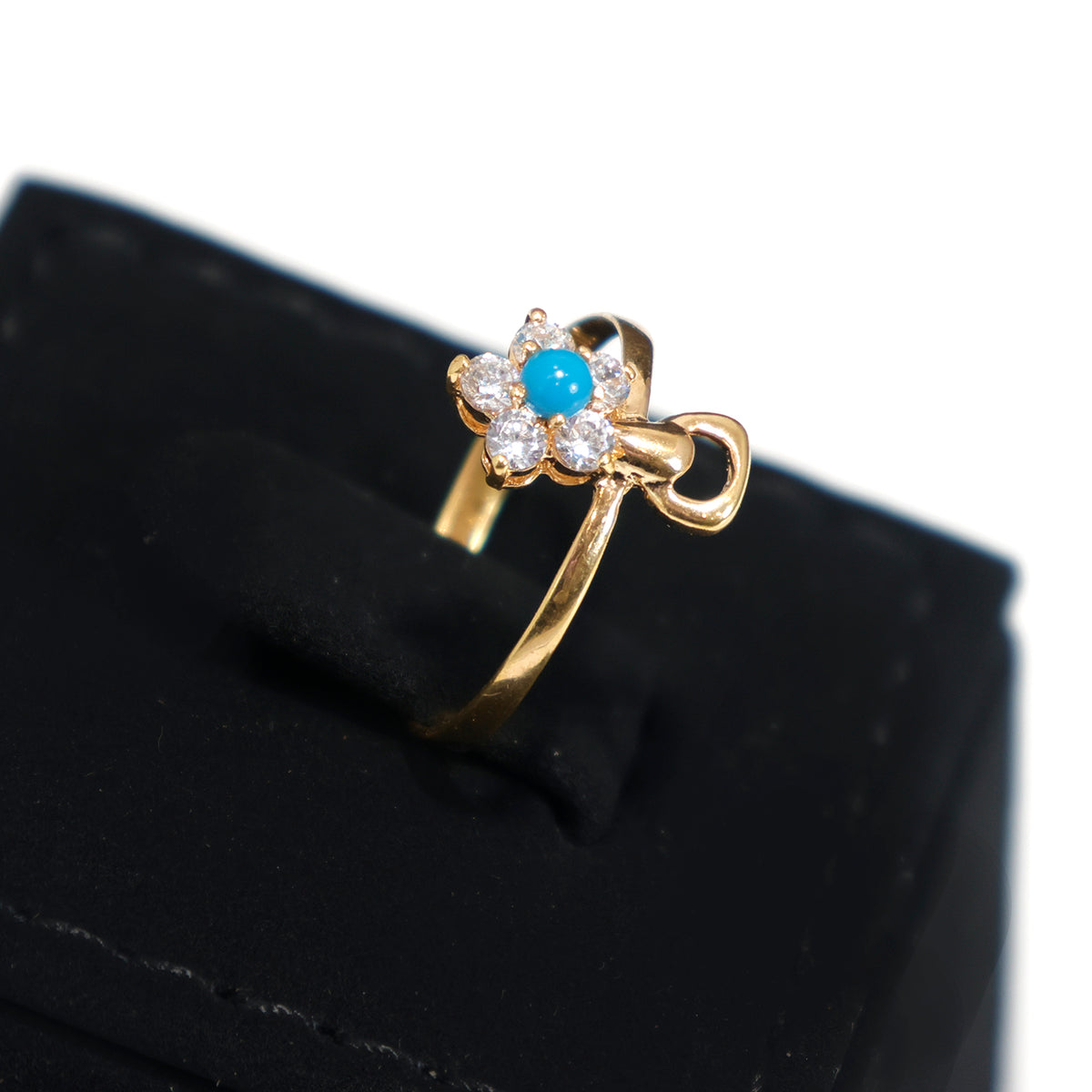 21K Gold Turquoise & CZ Floral Ring with Elegant Design – Side Angle