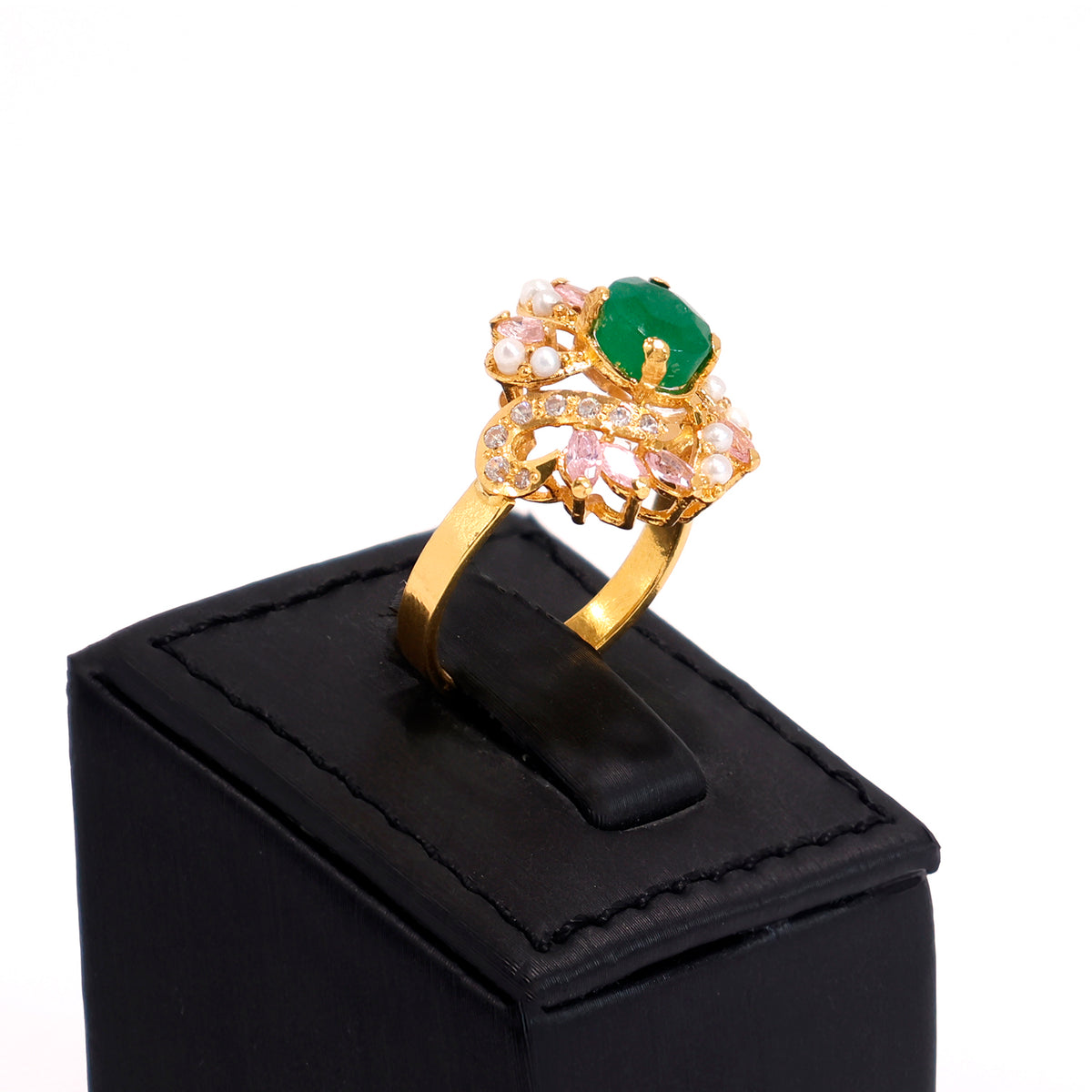 22K Gold Ring – Yellow gold stone-studded ring – Zero Making Charge - Side Angle