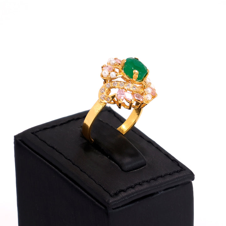 22K Gold Ring – Yellow gold stone-studded ring – Zero Making Charge - Side Angle