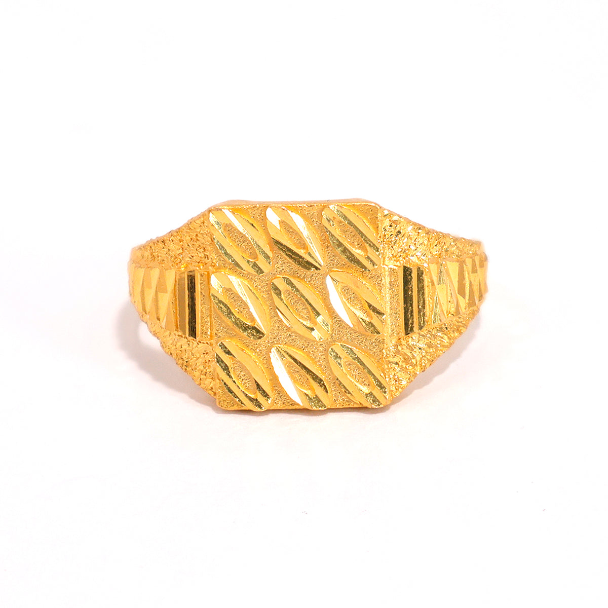 22K Gold Ring – Textured Geometric Signet – Zero Making Charge - Main View
