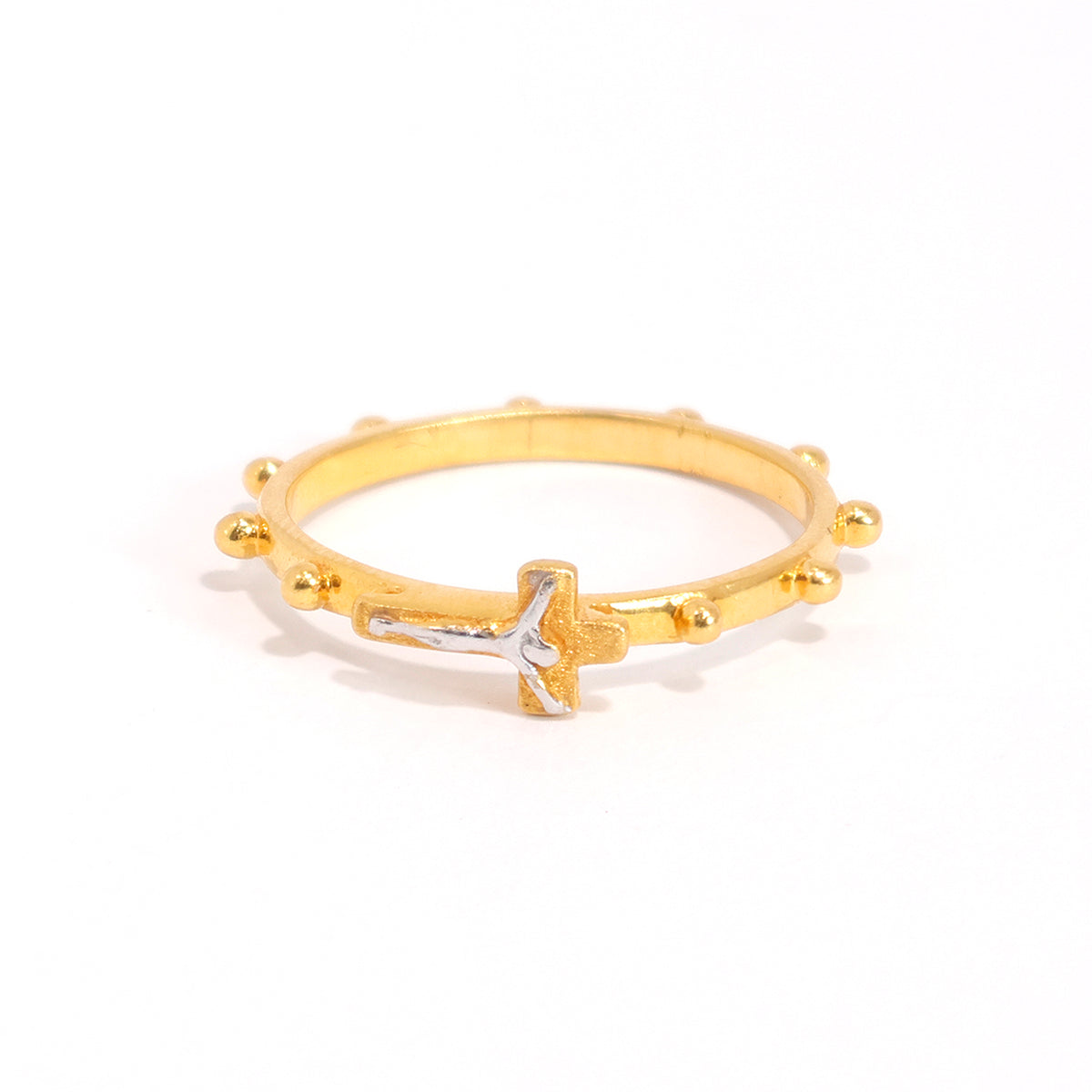 22K Gold Ring – Beaded Cross Motif Band – Zero Making Charge - Main View