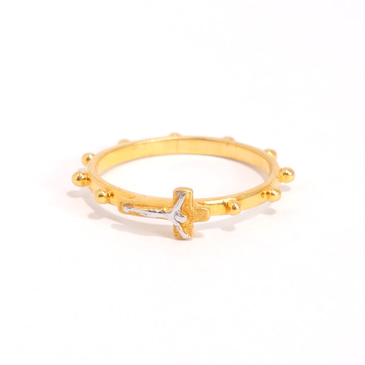22K Gold Ring – Beaded Cross Motif Band – Zero Making Charge - Main View