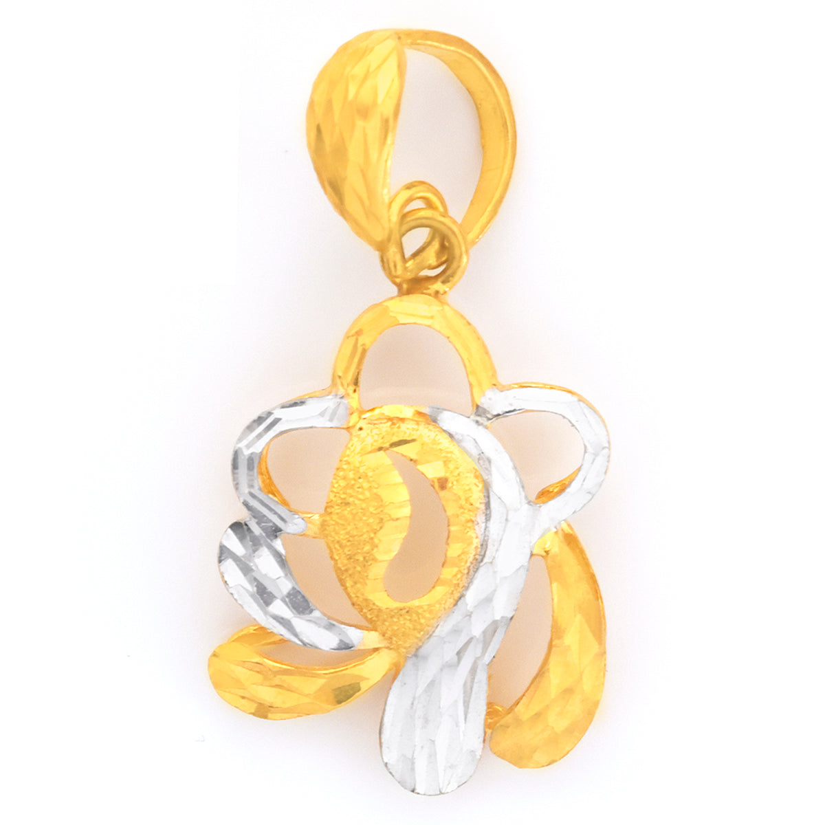 22K Gold Two-Tone Swirl Flower Pendant - Zero making charge