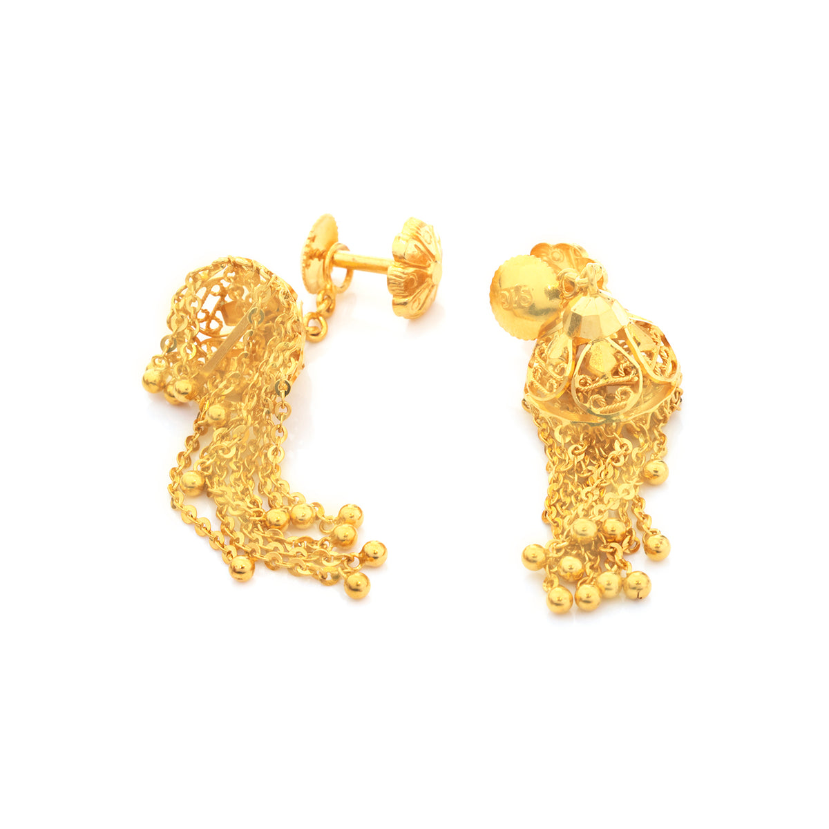 22K Gold Granulated Tassel Drop Earrings - Zero making charge