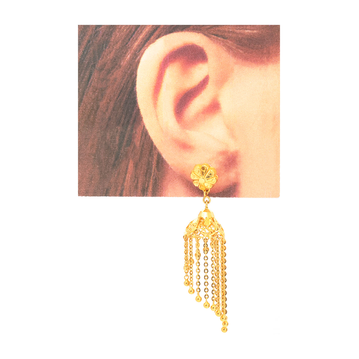 22K Gold Granulated Tassel Drop Earrings - Zero making charge