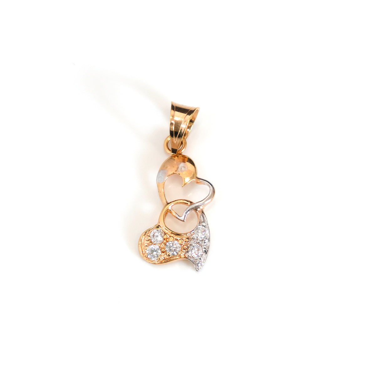 18K Gold Pendant - Double Heart Design with CZ Accents -Main View