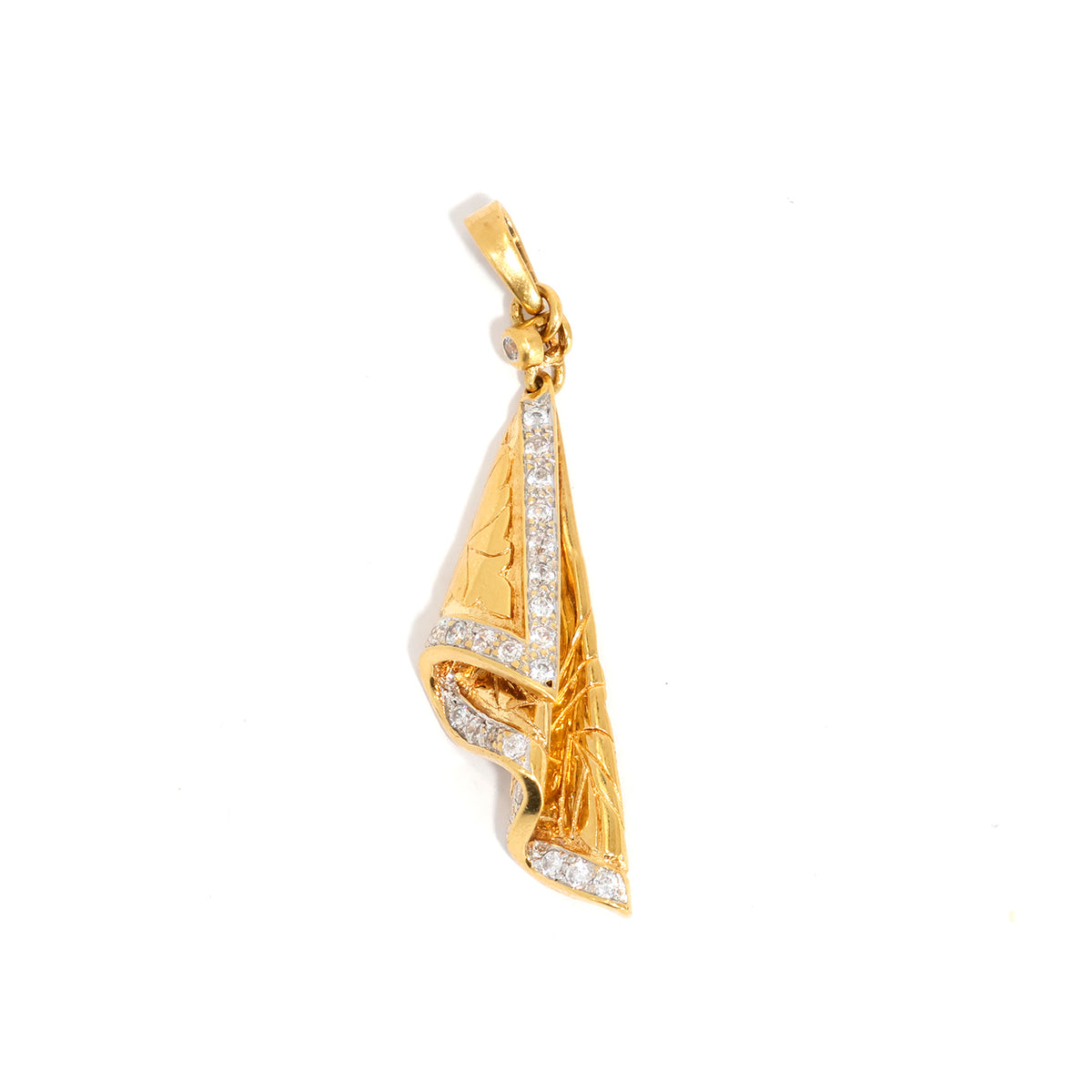 18K Gold Pendant –  Intricate Outline In An Slender Drop Silhouette – Main View