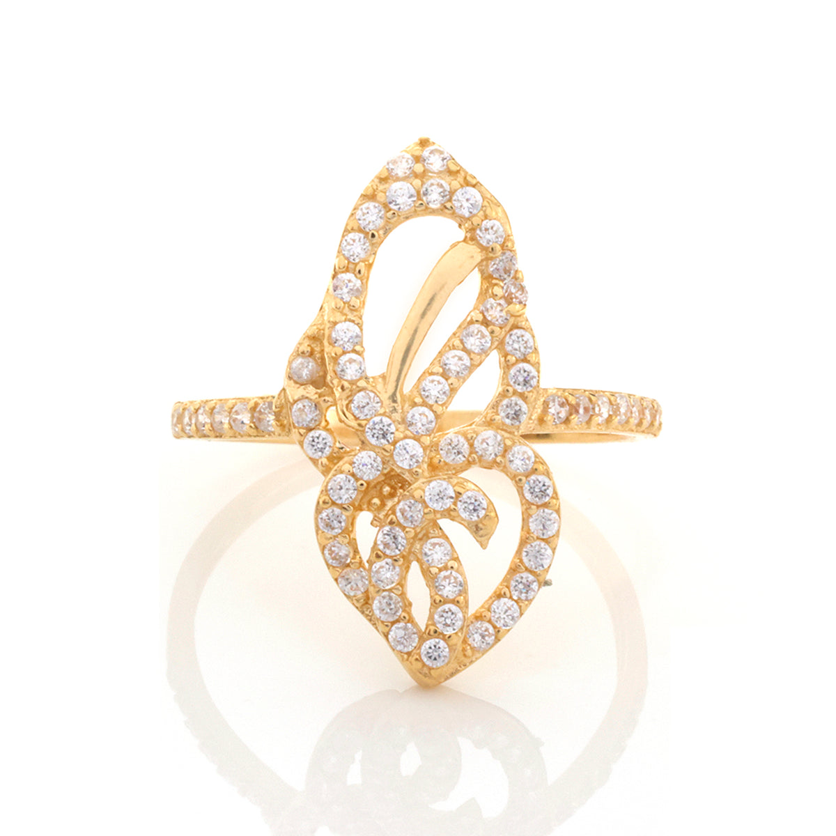 18K Gold Pave Butterfly Heart Ring