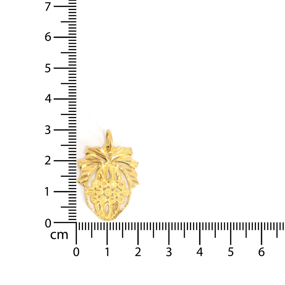 22K Vintage Gold Pendant - Floral Basket -  Zero Making Charge - Size Reference