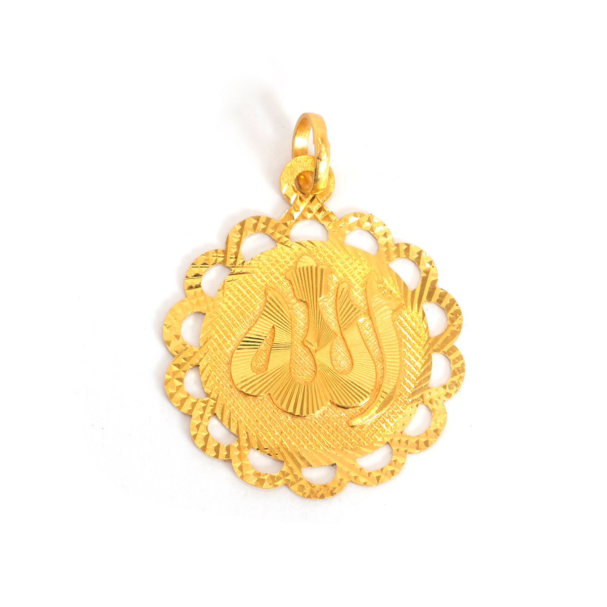 22K Gold Pendant – Round Scalloped Pendant with Allah Name – Main View