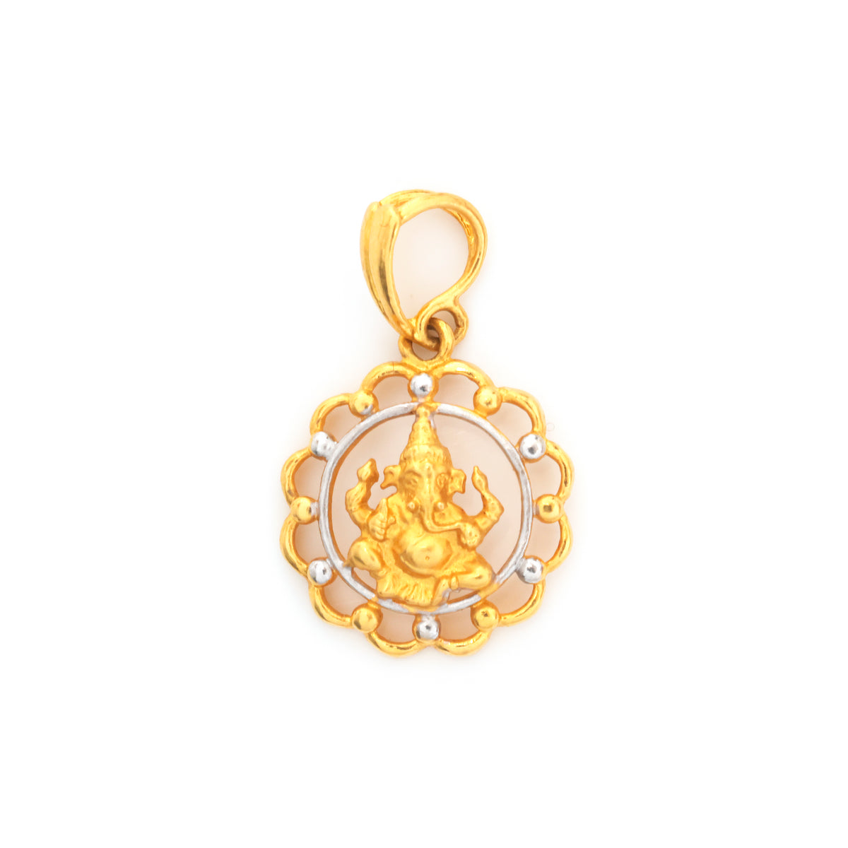 22K Gold Two-Tone Ganesh Medallion Pendant