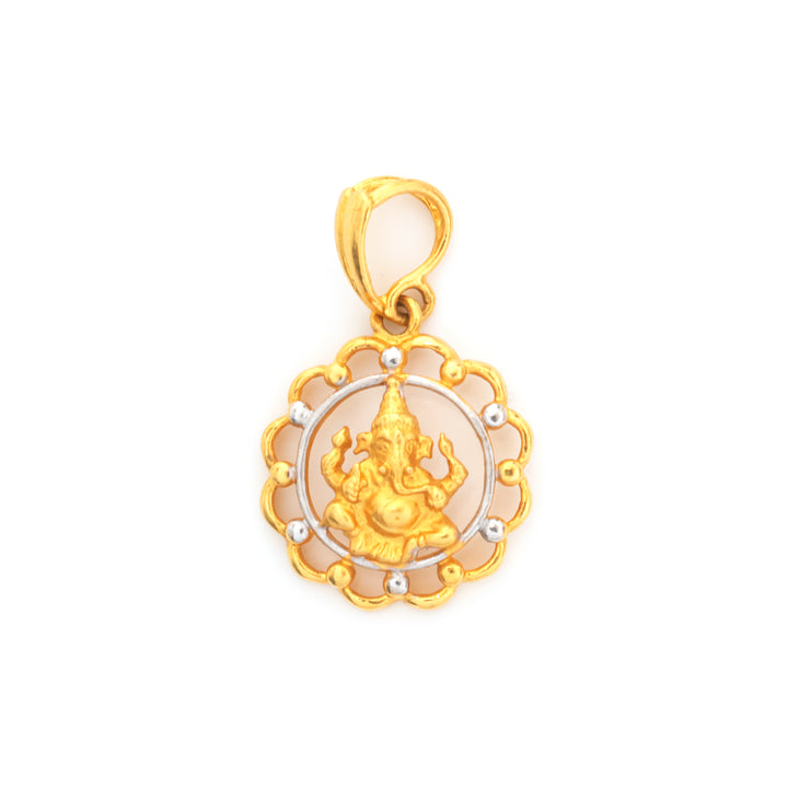 22K Gold Two-Tone Ganesh Medallion Pendant