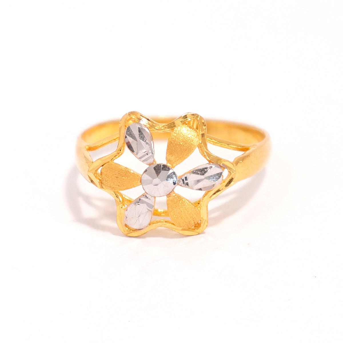 22K Gold Ring – Two-Tone Floral Design – Zero Making Charge - Main View