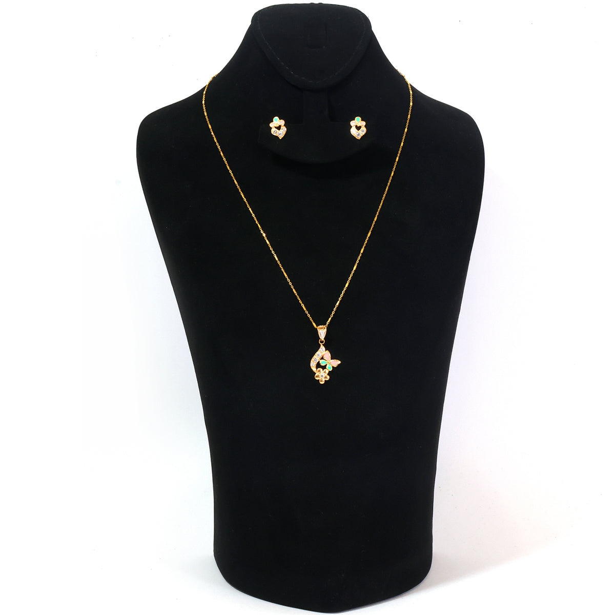 21K Gold Enamel Butterfly & Flower Necklace & Earring Set - Zero making charge