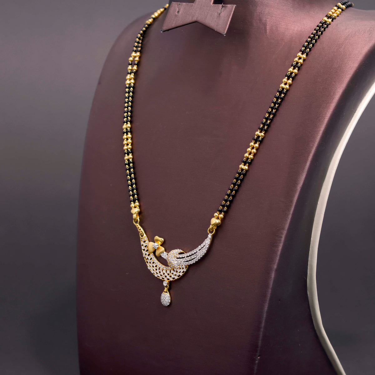 22k Gold Mangalsutra Design with Brilliant CZ Stones - Side Angle