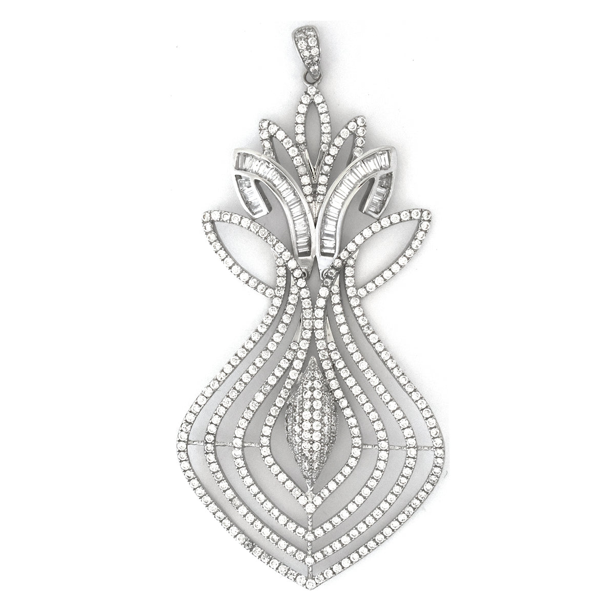 Decorative silver pendant on a white background