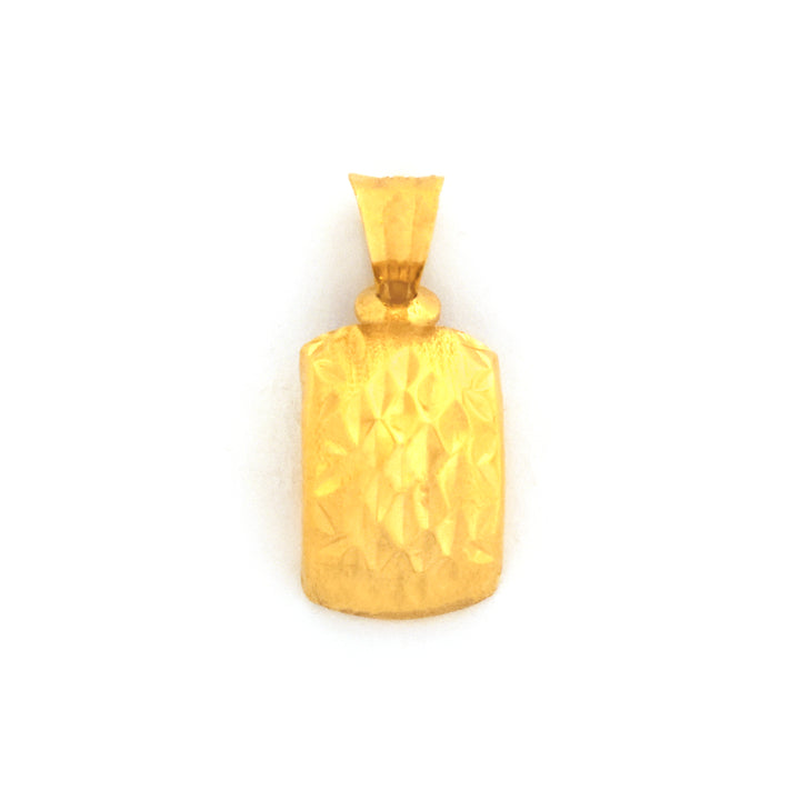Gold pendant with textured surface on a white background