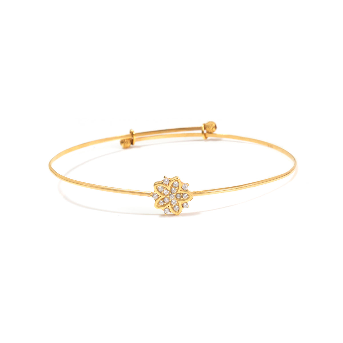 18K Gold Pave Flower Charm Bangle