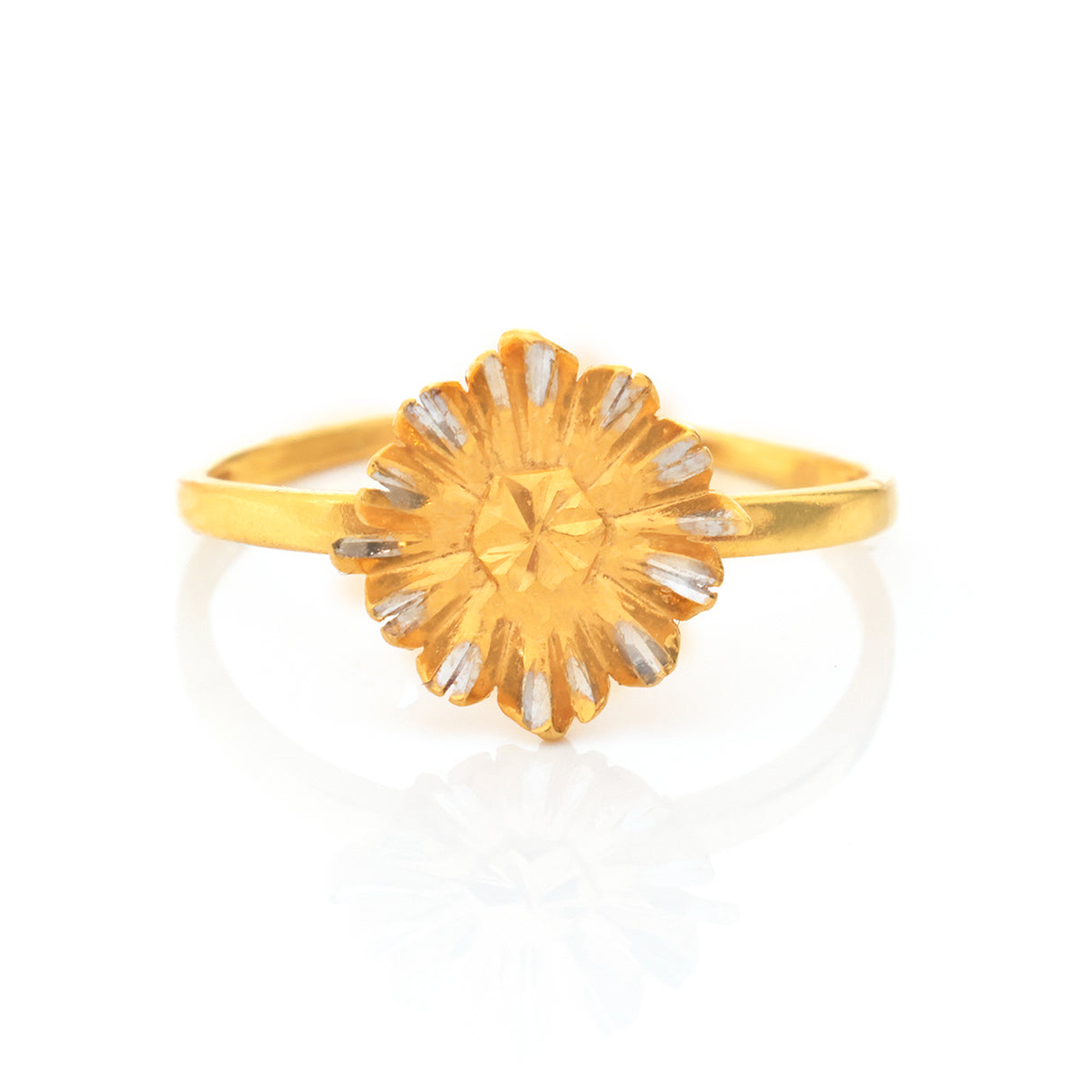 22K Gold Two-Tone Daisy Sunburst Ring